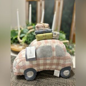 Winter Dreams Christmas Buggy Car Pink White Checkers Presents Plush Pillow